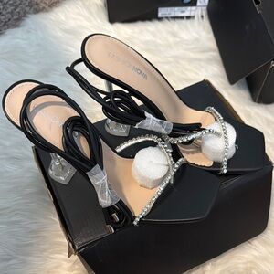 Fashion Nova Black Women's Heels with Rhinestone Accents